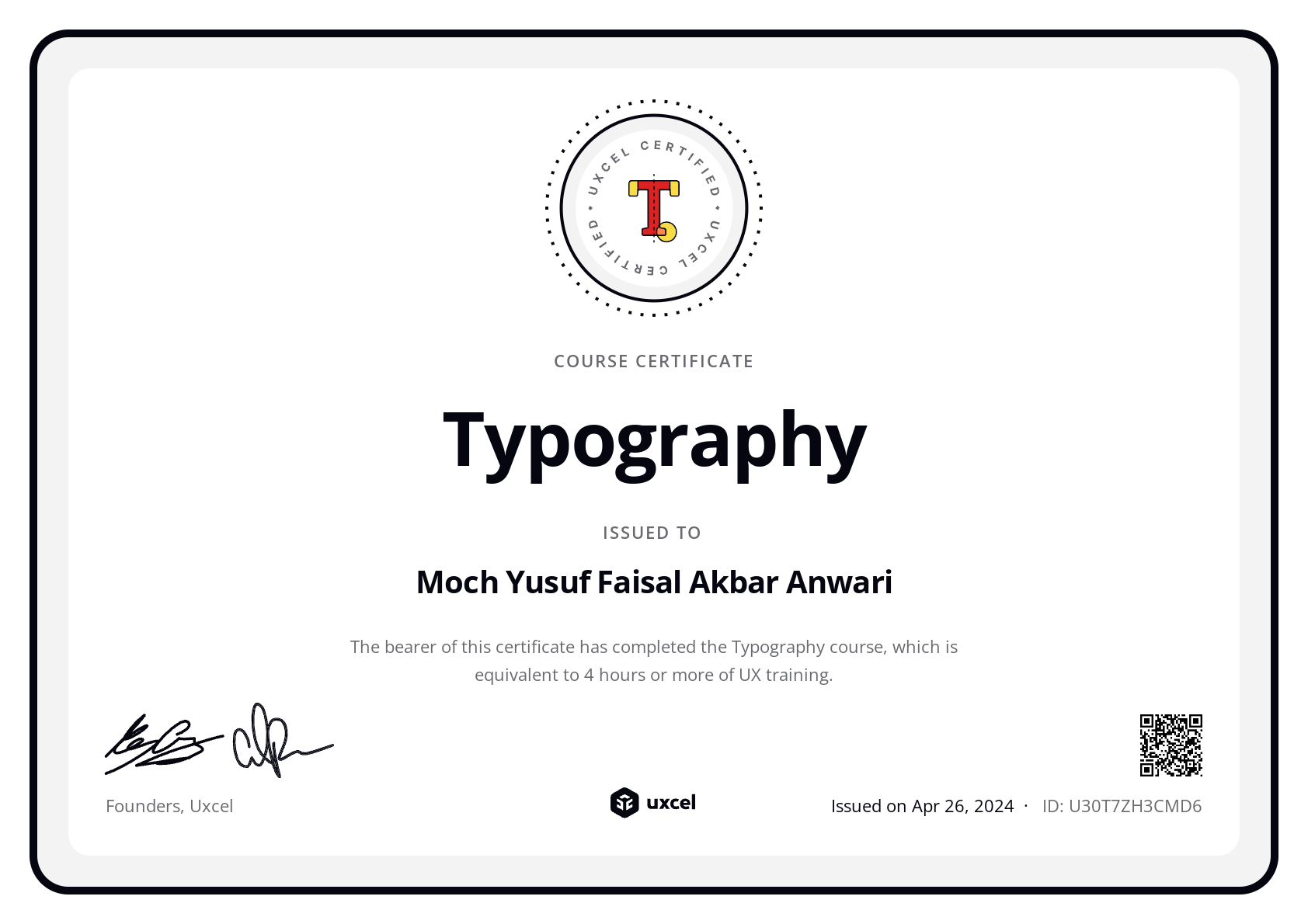 Moch Yusuf Faisal Akbar Anwari's certificate